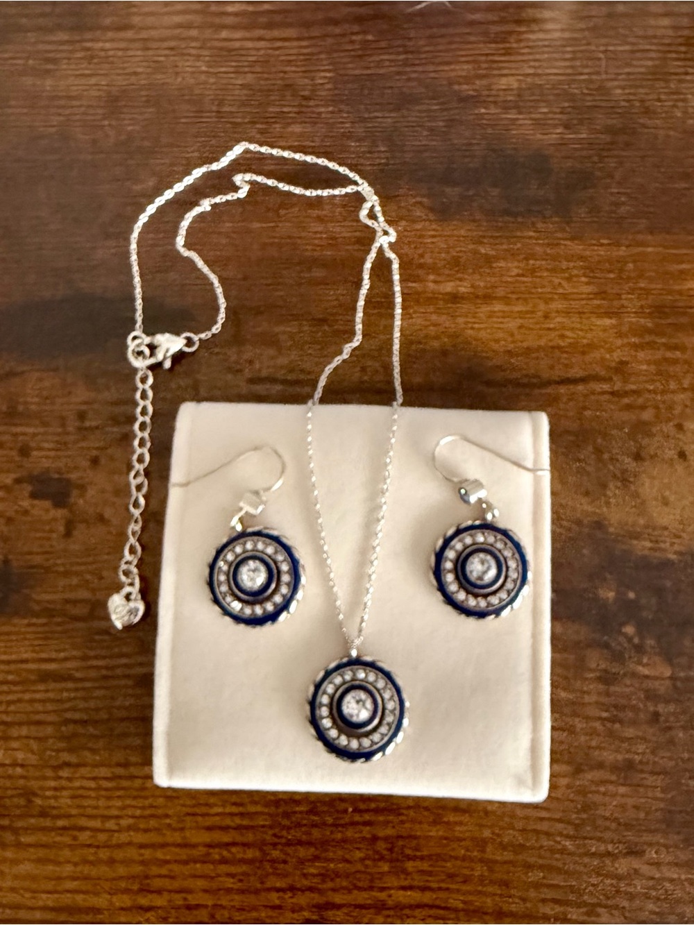 Brighton Silver-Tone Necklace and Earring Set with Navy Accents. 18 in chain.
